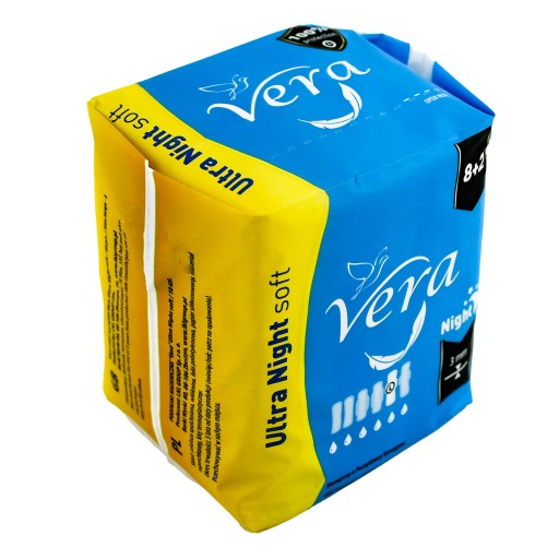 Ultra NIGHT Mäkké hygienické vložky na noc VERA s krídelkami 8+2 kusy
