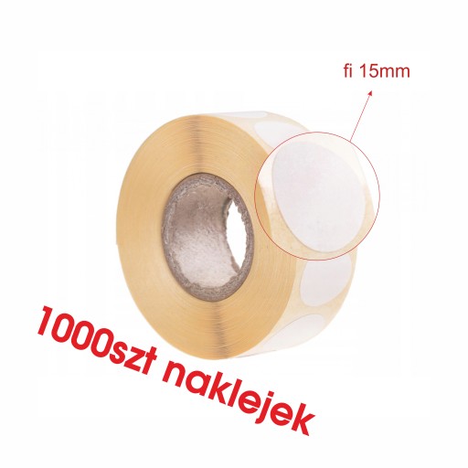 Nálepky na kotúče 15 mm, 1000 ks, biele, rolka