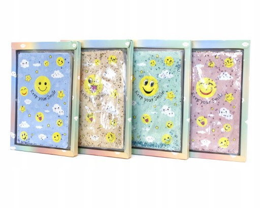 SMILES EMOTIONS ZÁPISNÍK GLITTER VODNÁ OBÁLKA DIÁR NA ZÁPISNÍK RÔZNE FARBY