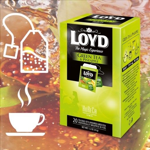Zelený čaj s ananásom pre gastronómiu Horeca Zelený čaj 20 LOYD obálok