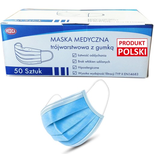 POĽSKÉ OCHRANNÉ MASKY 3 vrstvy 50 ks.