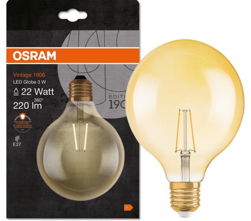 OSRAM LED VINTAGE jantárová dekoračná guľa 3W= 22W E27