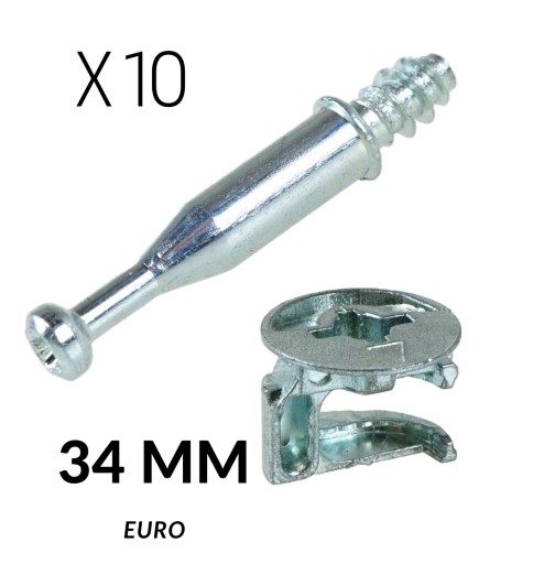10x Excentrická spojka na nábytok, dĺžka 34 EURO