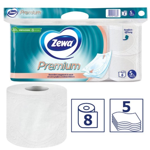 Toaletný papier ZEWA PREMIUM 5 VRSTVOVÝ 8 VALCOV / ROLKA 110 DLAŽDIC