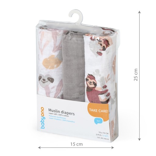 Babyono 348/10 MUSLIN PIAPERS mušelínová plienka 3KS SIVÁ