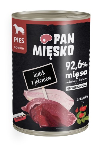 Pan Mięsko hypoalergénne mokré krmivo pre psov, morka s jeleňom, 400g