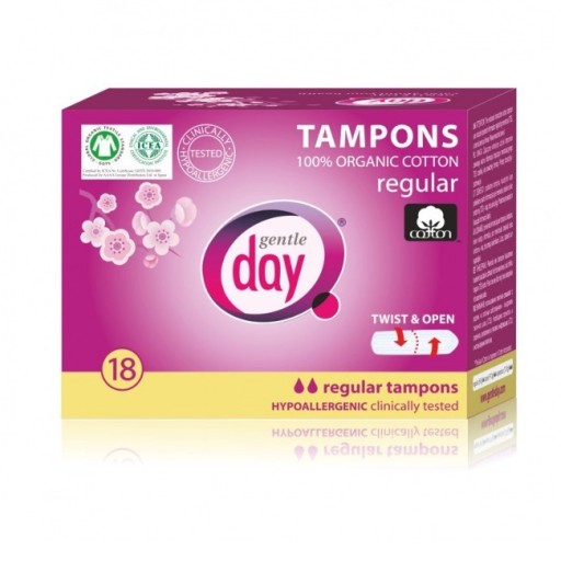 GENTLE DAY ECO Hypoalergénne tampóny z biobavlny REGULAR, 18 ks.