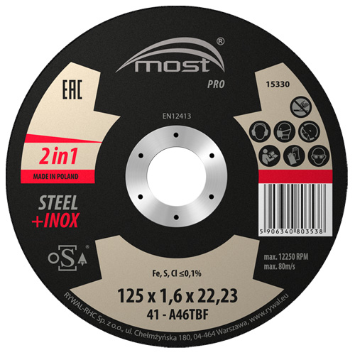 MOST PRO 41 brúsny kotúč 125x1,6x22 METAL INOX
