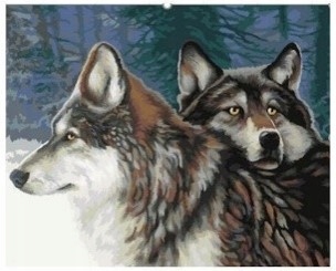 DIAMANTOVÁ MOZAIKA KREATÍVNA VÝŠIVKA DVA VLKY V LESE V ZIME 30X40 CM