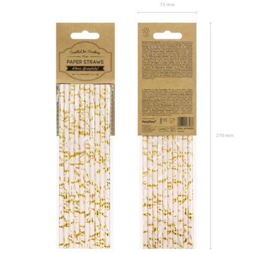 Papierové slamky, zlaté KVETY, mramor SET, 19,5 cm