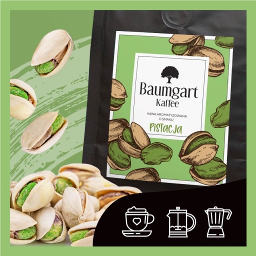 Ochutené kávové zrná PISTÁCIE 200g 100% Arabica čerstvo pražená Baumgart