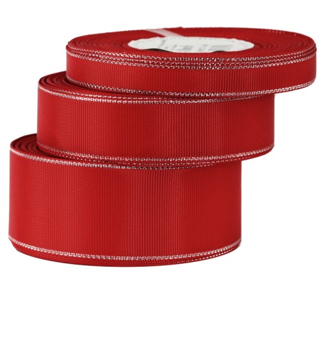 Pevná grogrénová stuha so STRIEBORNÝMI PRÚŽKAMI, 25mm/18mb, 12 farieb
