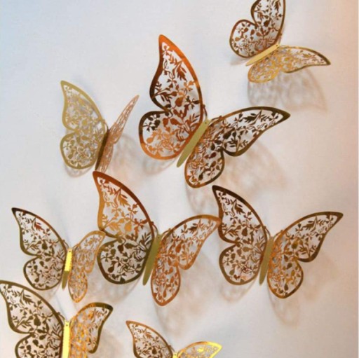 Detské nálepky na stenu 3D Butterfly Gold Openwork