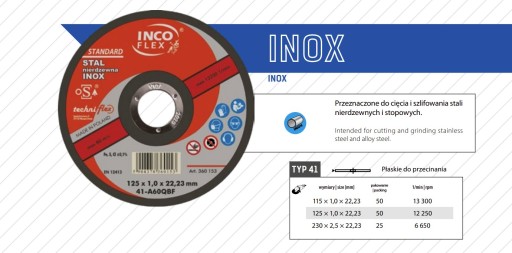 INOX OCELOVÉ REZNÉ KOTÚČE INCO FLEX 125 x 1,0