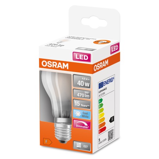 LED žiarovka 4,8W = 40W E27 470lm matná 4000K DIM