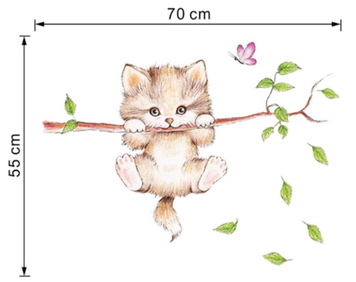 Samolepka na stenu Mačka Mačiatko na konári 70 cm