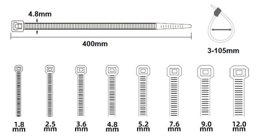 KABELOVÉ VIAZAČKY BIELE 400x4,8mm 100 ks