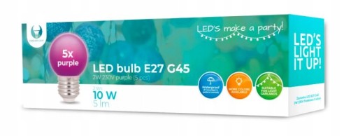 LED ŽIAROVKA E27 2W G45 FIALOVÁ na girlandy, 5 ks