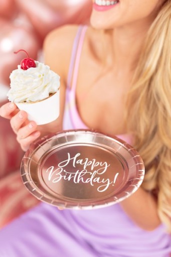 PAPER TABLES nápis HAPPY BIRTHDAY rose gold 6ks k narodeninám TLAČ