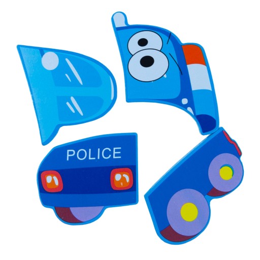 DREVENÉ BLOKY VZDELÁVACIE PUZZZLE POSTAVKY POLICAJTICKÉ AUTO MONTESSORI