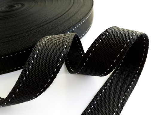 25 mm kožený remienok, polypropylén, čierno-biele lemovanie