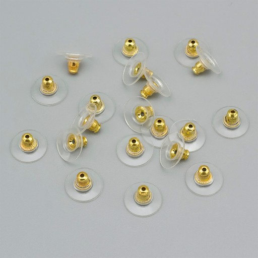 Špunty do náušníc mosadz a silikón, zlato, 12x7mm, dierka 1mm, 20ks