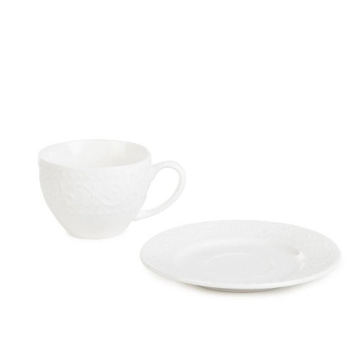 Šálka SYLIA, malá, biela, s ornamentom, 0,09 l HOMLA