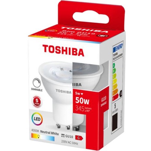 GU10 LED žiarovka 5W = 50W 345lm 4000K Bodové svetlo TOSHIBA Stmievateľné