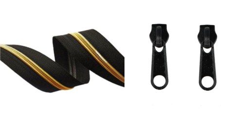 LuxTextil Zips Zips 5mm ŠPIRÁLA + 2 Zips Zipsy 1m ZLAT.