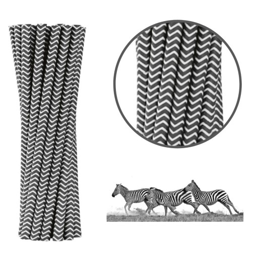 Papierové slamky čierne cik-cak 230x8mm ECO 100 ks