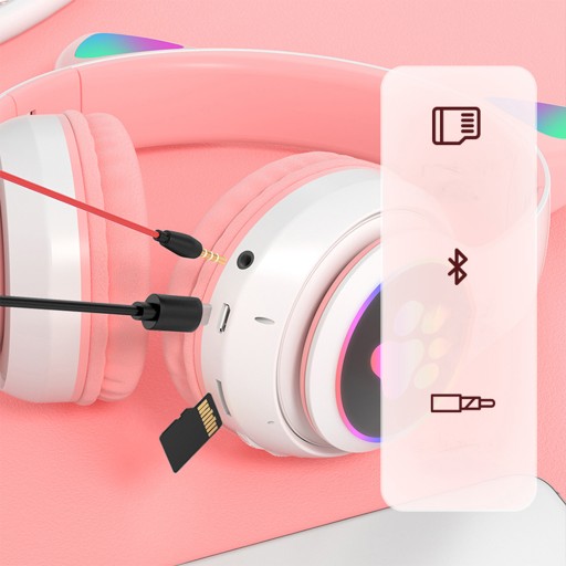 SLÚCHADLÁ PRE DETI BLUETOOTH LED RGB MAČACIE UŠI