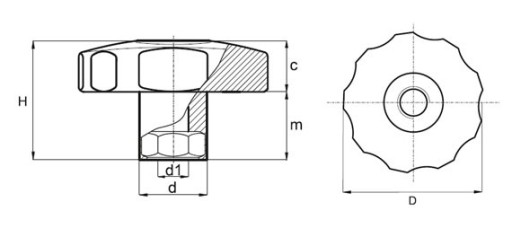CEZ HVIEZDOVÝ GOMBÍK M6 30mm RUKOVÄŤ GOMBÍKA