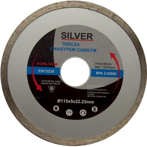 DIAMANTOVÝ DISK 115 x 22,2 x 5 mm STRIEBORNÝ HLADKÝ