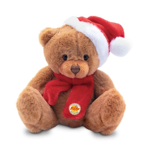 MASKOT MEDVEĎ SANTA Hnedé Vianoce v čiapke a šatke Plyšová hračka