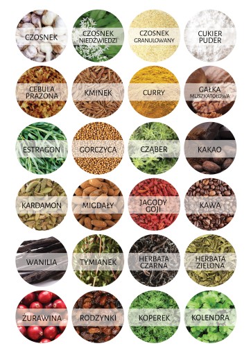 NÁLEPKY Etikety na nádobky SPICES 168 ks v 7