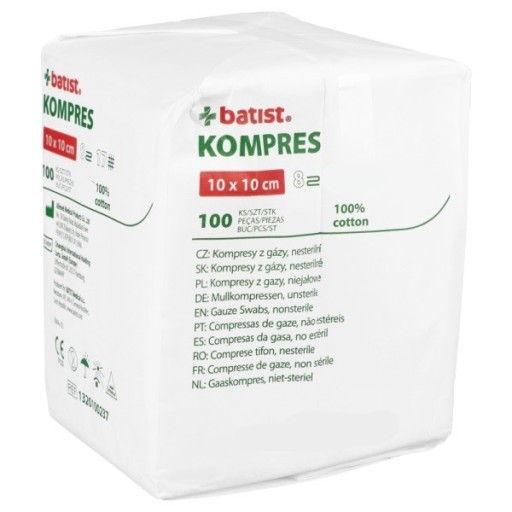 BATIST NESTERILNÝ plynový kompres 10x10cm 100 ks.
