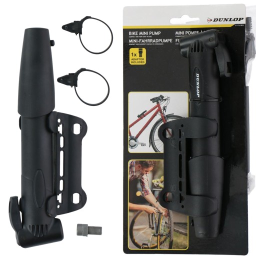 PUMPA NA BICYKEL, malá, RUČNÁ, s rukoväťou, šikovná, čierna, DUNLOP