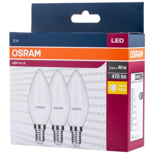 LED SVIEČKOVÁ žiarovka E14 5,5W 40W 2700K OSRAM 3-BAL.