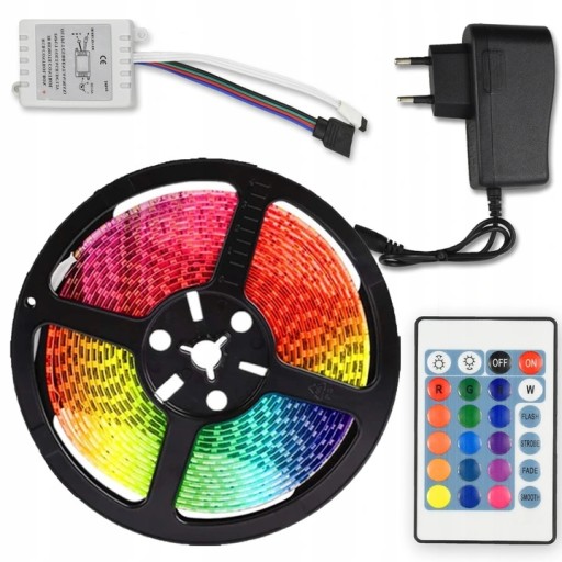 RGB LED PÁS 5m VODEODOLNÉ LED 3528 Pásik 230v 12v Farebný S DIAĽKOVÝM OVLÁDANÍM