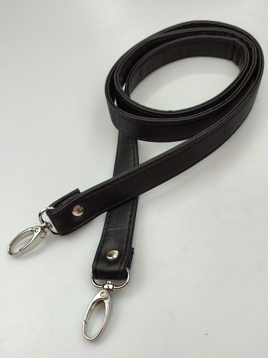 Popruh na kabelku, 20 mm, čierny, so striebornými karabínkami, 120 cm