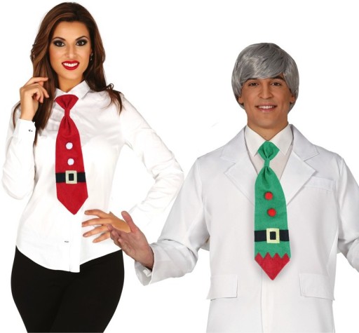 Zelená/červená vianočná kravata Santa Claus/škriatok