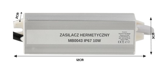 Vodotesný LED zdroj 0,83A 10W 12V IP67