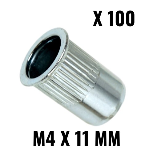 Drážkovaná nitovacia matica, mini kužeľ, M4 x 11 mm