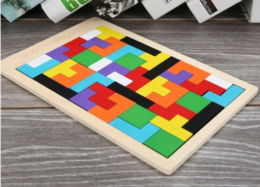 Puzzle Drevené kocky Montessori Tetris Puzzle Set Logická hra