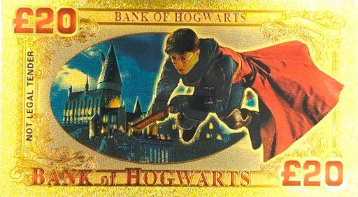 HARRY POTTER 20 librová krásna pozlátená bankovka