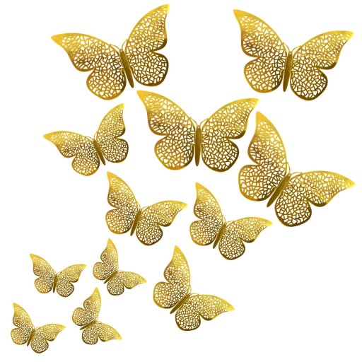 Nálepky na stenu 3D Gold Openwork Butterflies 12 ks.