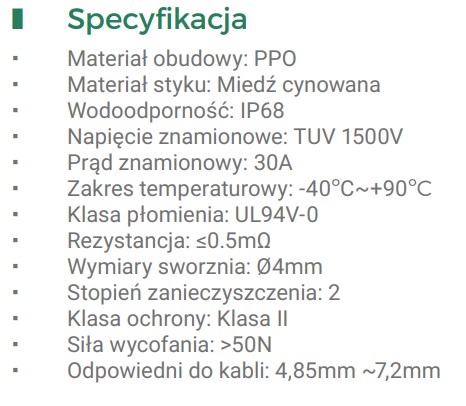 KONEKTOR MC4 KONEKTOR PRE ROZVADENE 1500V DC + -