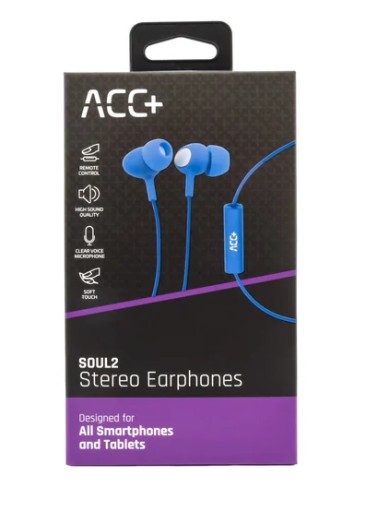 Slúchadlá do uší ACC+ SOUL 2 MAXCOM, MODRÉ, VEĽKÁ KVALITA, 3,5 MM JACK