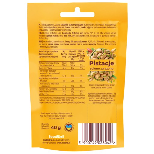 Bakalland pražené slané pistácie 40g, čerstvé, veľké, prírodné, PRÉMIOVÁ KVALITA