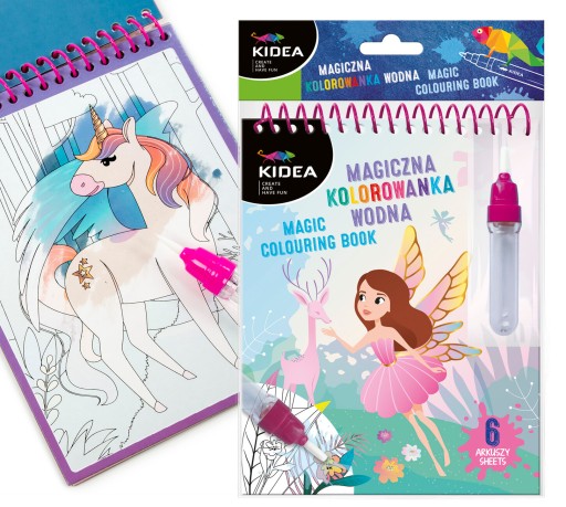 Kidea Magická opakovane použiteľná vodová omaľovánka s fixkou Unicorn Fairies